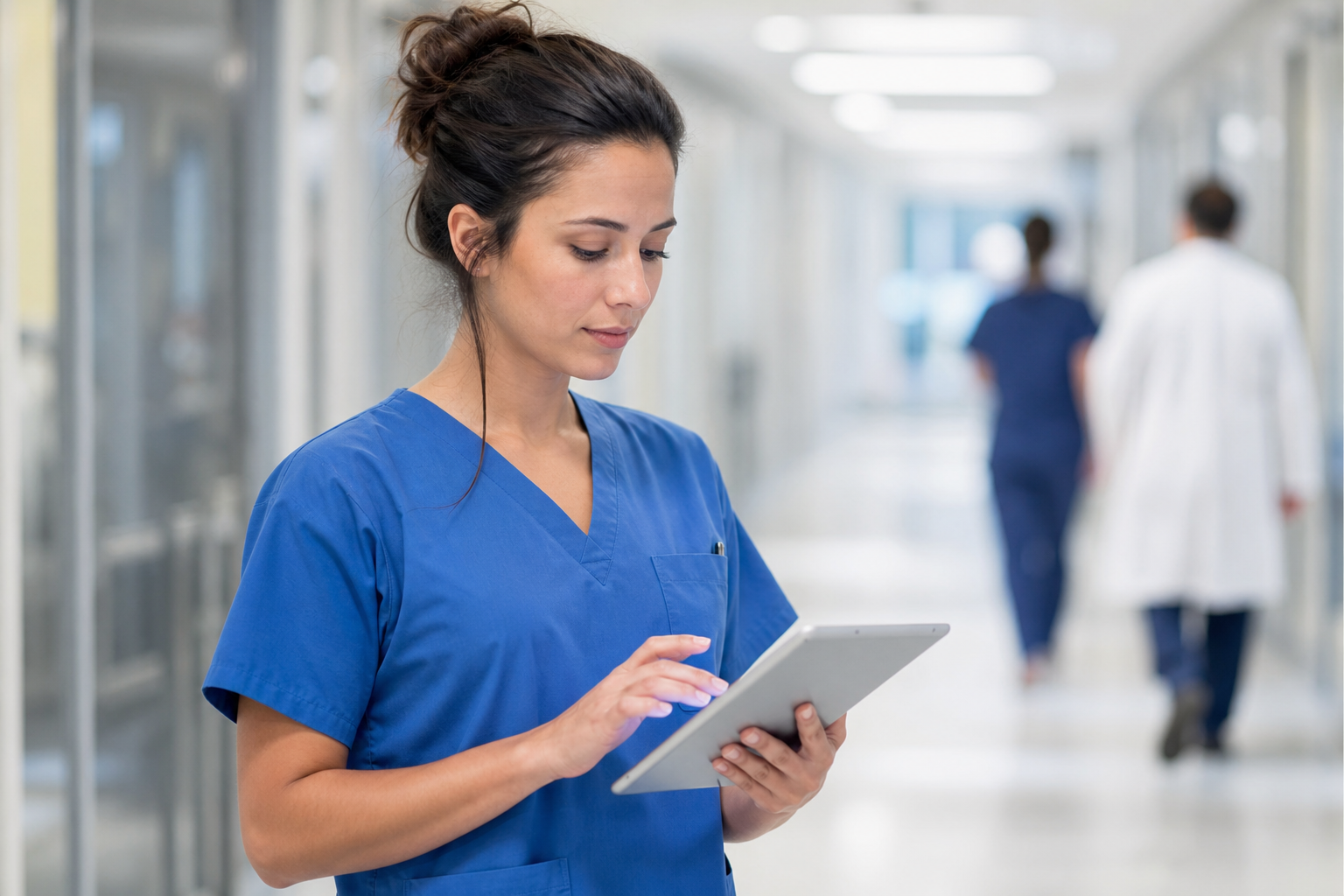 Healthcare professional using tablet technology