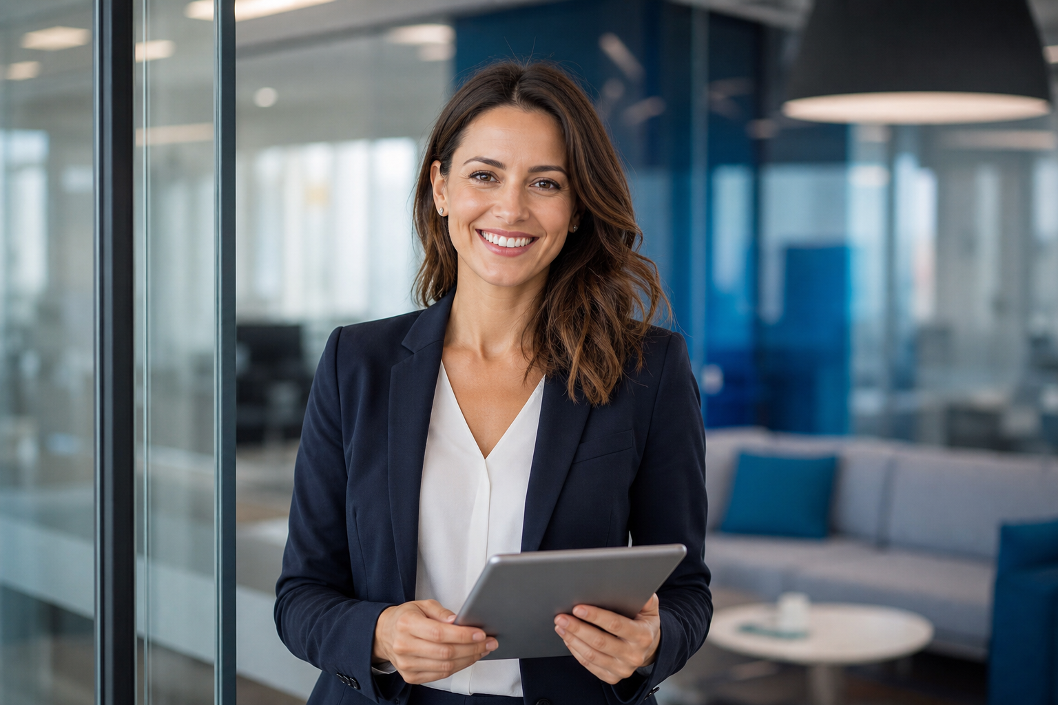 Professional using a tablet to manage mobile devices