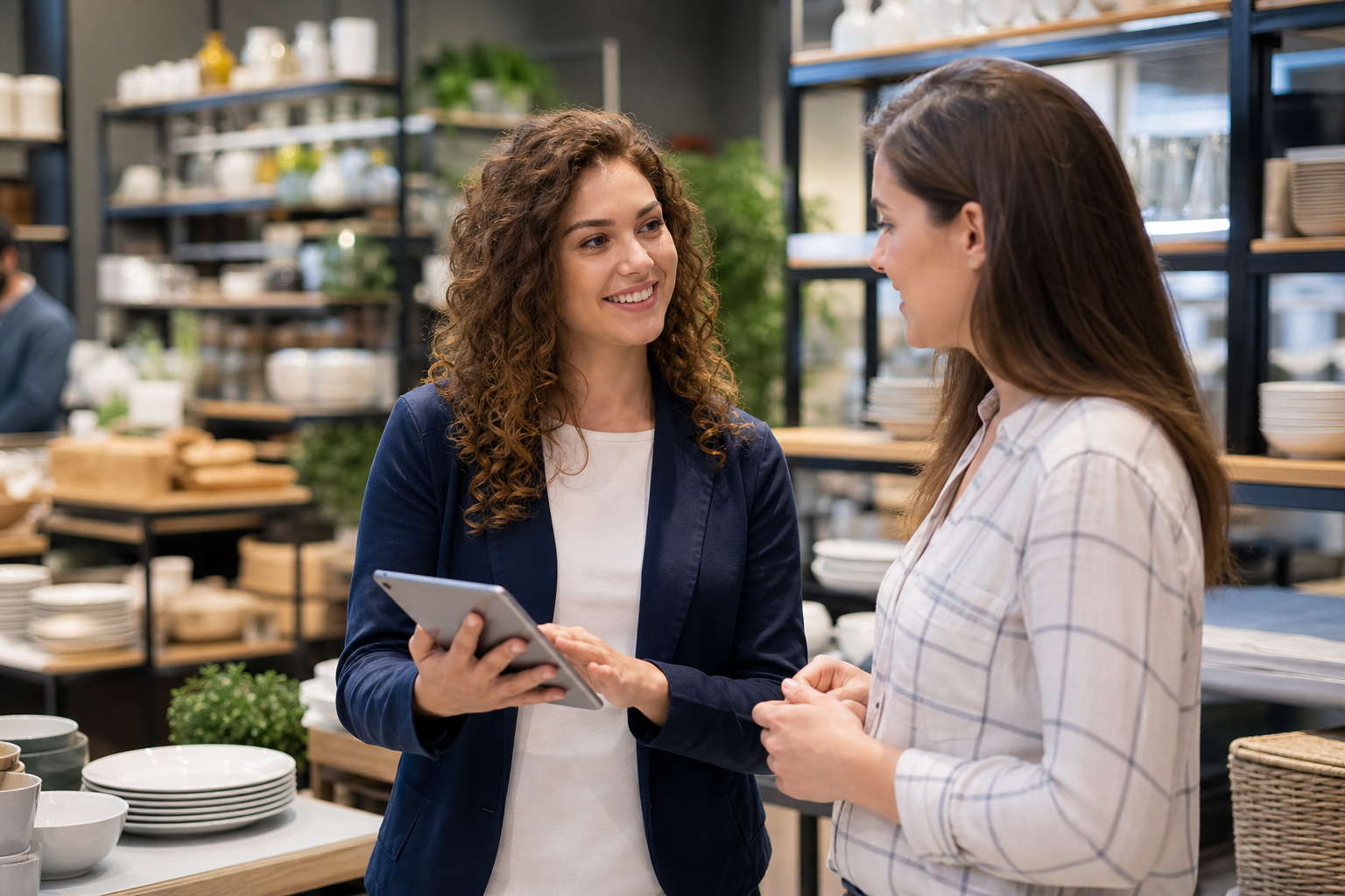 Retail professional using a tablet on the shop floor